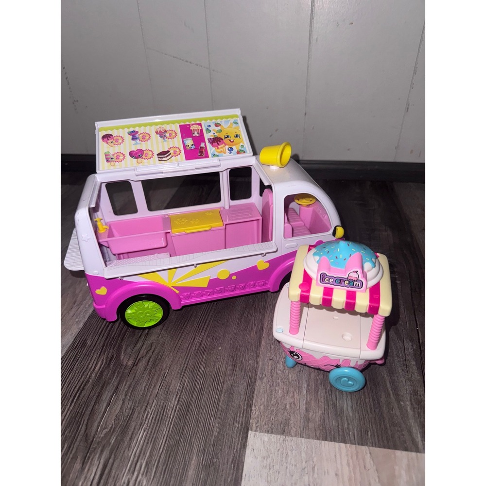 Shopkins Ice Cream Truck and Scoop Ice Cream Cart Playset Pink White Toy Lot